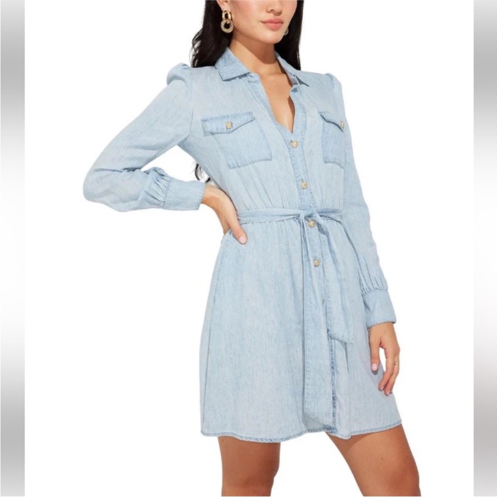 NEW Generation Love Dress XS Linnie Drapey Denim Washed Light Blue Long Sleeves